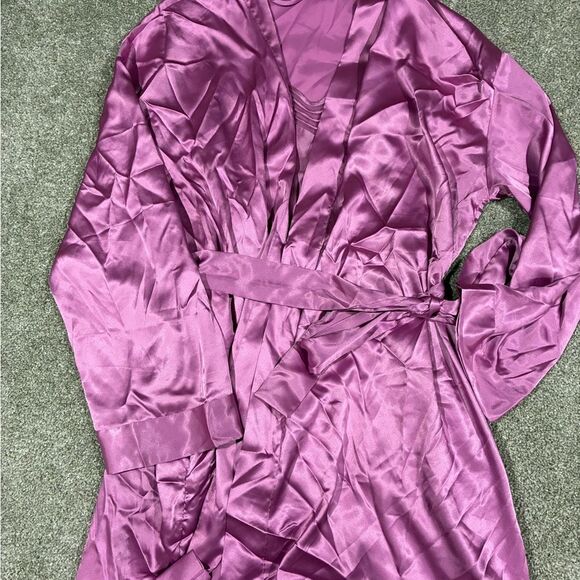 Victoria’s Secret Silk Lingerie Set Purple Slip Dress + Robe (M/OS) - Picture 11 of 11
